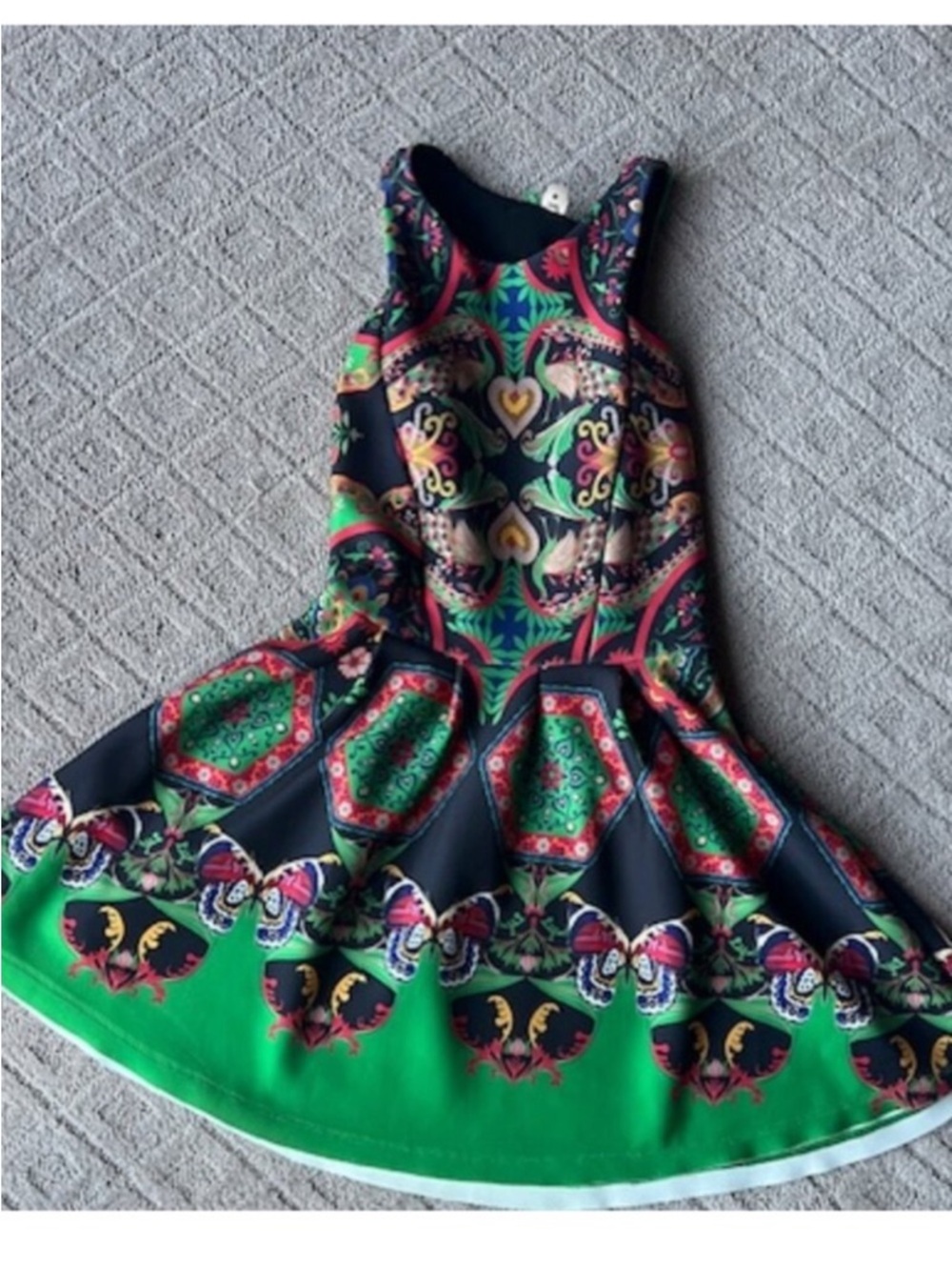 FARM Rio Black, Green & Multicolor Floral-Print Fit-and-Flare Mini Dress